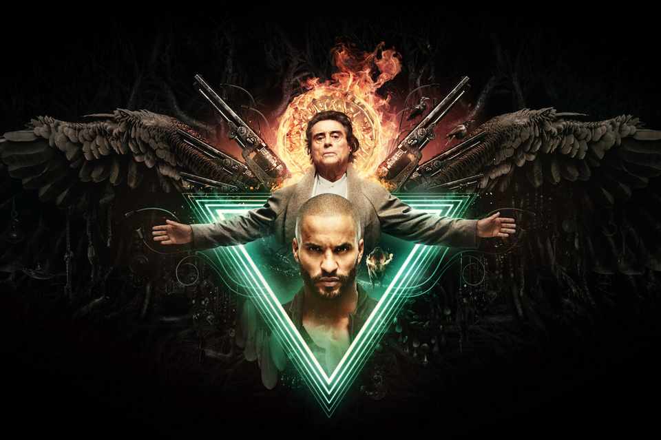 Ricky Whittle as Shadow and Ian McShane as Wednesday in Promo Art for American Gods Season 3 