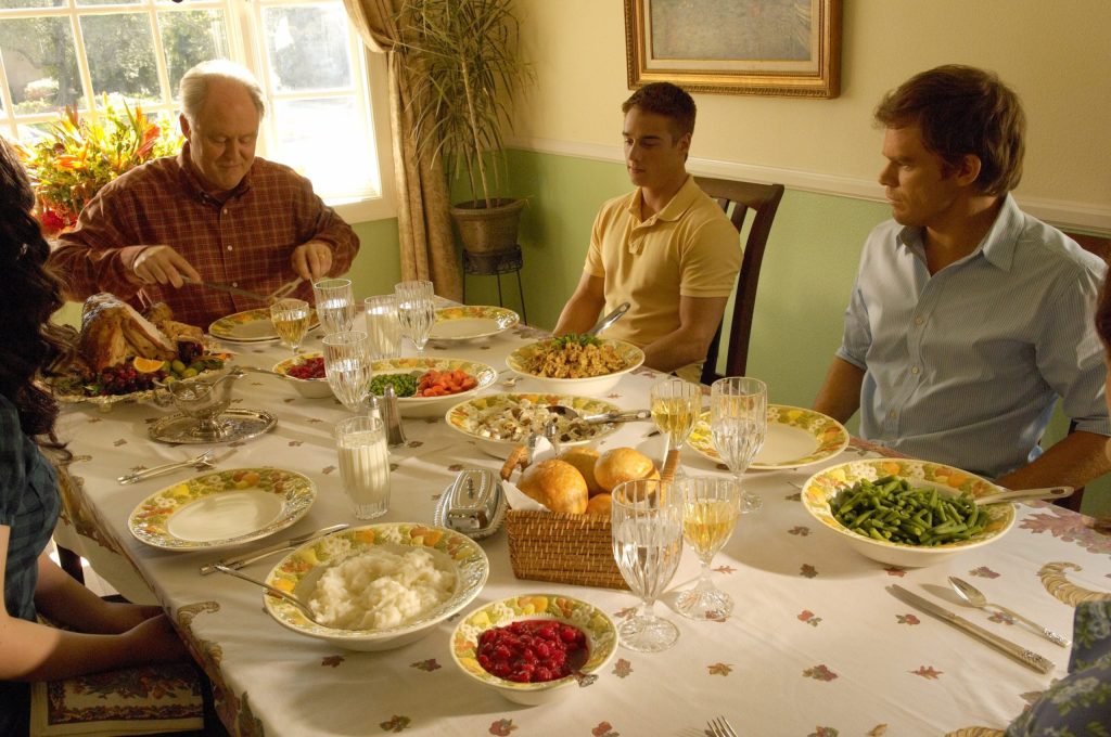 DEXTER, (from left): Vanessa Marano, John Lithgow, Brando Eaton, Michael C. Hall, 'Hungry Man', (Season 4, ep. 409, aired Nov. 22, 2009), 2006-. photo: Randy Tepper / © Showtime / Courtesy Everett Collection