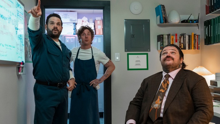 “THE BEAR” — SEASON 3 — (Airs Thursday, June 27th) Pictured: (l-r) Ricky Staffieri as Ted Fak, Jeremy Allen White as Carmen “Carly” Berzatto, Matty Matheson as Neil Fak.