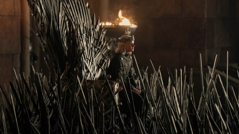 King Aegon II (Tom Glynn-Carney) on the Iron Throne in House of the Dragon season 2.