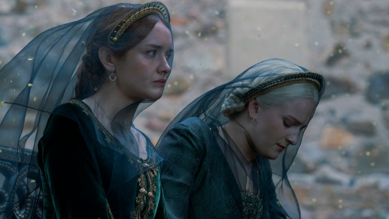 Alicent Hightower (Olivia Cooke) and Helaena Targaryen (Phia Saban) on House of the Dragon season 2 episode 2.