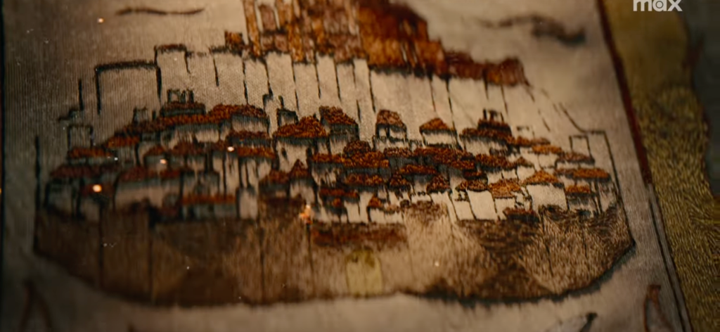 Wandteppich von King's Landing im Eröffnungsfilm zur zweiten Staffel von House of the Dragon