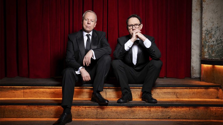 Steve Pemberton and Reece Shearsmith wearing black suits in Inside No 9 series 9 episode "Plodding On"