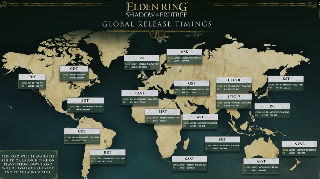 Elden Ring: Shadow of the Erdtree release time map