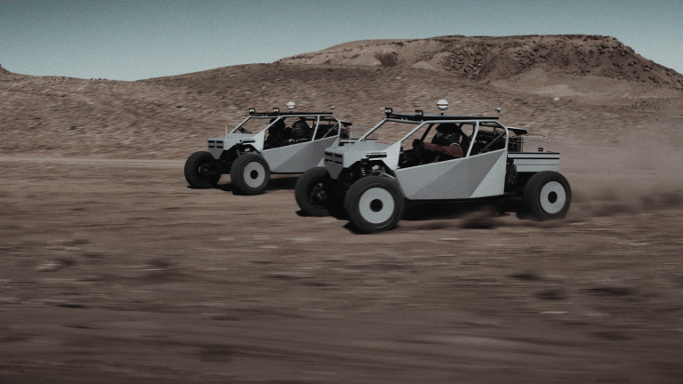 Space Rover from Lumina speeding over sand dunes