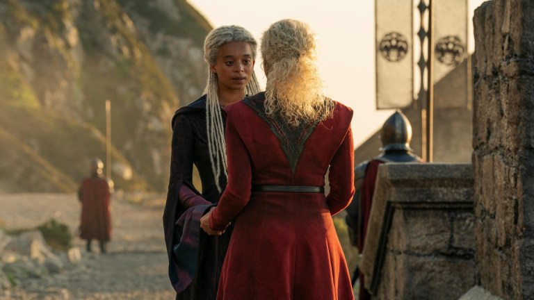 Rhaena (Phoebe Campbell) and Baela (Bethany Antonia) in House of the Dragon season 2 episode 3.